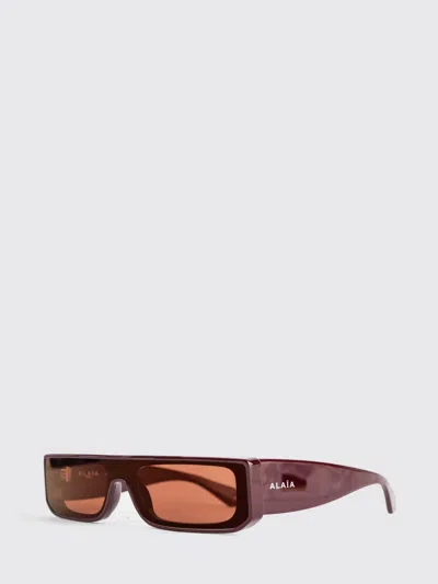 Alaïa Rectangular Acetate Sunglasses With Lettering Logo In Burgundy