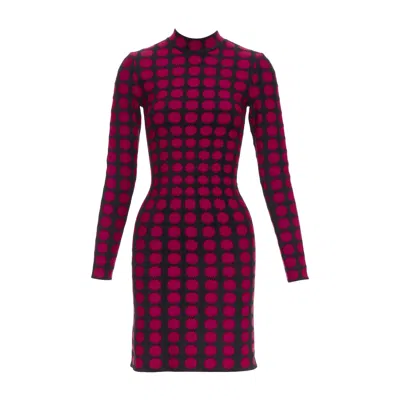 Pre-owned Alaïa Alaia Red Black Viscose Graphic Polka Dot Illusion Bodycon Dress Fr36 S