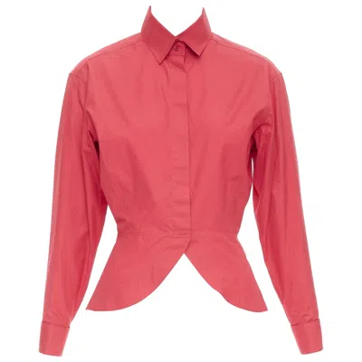 Pre-owned Alaïa Alaia Red Cotton Curved Tulip Petal Peplum Puff Sleeves Shirt Fr36 S