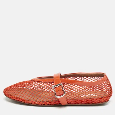 Pre-owned Alaïa Red Mesh And Patent Leather Fishnet Ballet Flats Size 38