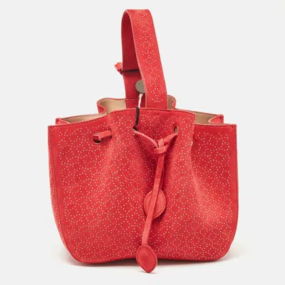 Pre-owned Alaïa Red Suede Small Studded Rose Marie Bucket Bag