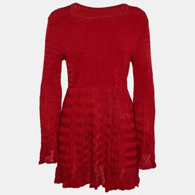 Pre-owned Alaïa Red Textured Knit Flared Mini Dress L