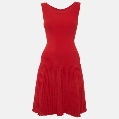 Pre-owned Alaïa Red Textured Stretch Knit Flared Mini Dress S