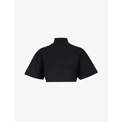 Alaïa Alaia Womens Noir Alaia Relaxed-fit Cropped Cotton-jersey T-shirt In Noir Alaia
