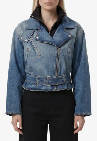 Alaïa Reverse Cropped Denim Jacket In Blue