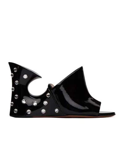 Alaïa Rhinestone Decorative High-heeled Muller Shoes In Black