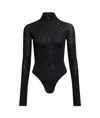 Alaïa Jersey Rhinestone-embellished Bodysuit In Black
