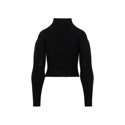 Alaïa Ribbed-knit Wool-blend Top In Noir Alaia