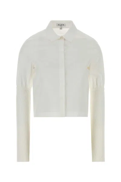 Alaïa Alaia Rib Sleeve Shirt Cotton Popli In White