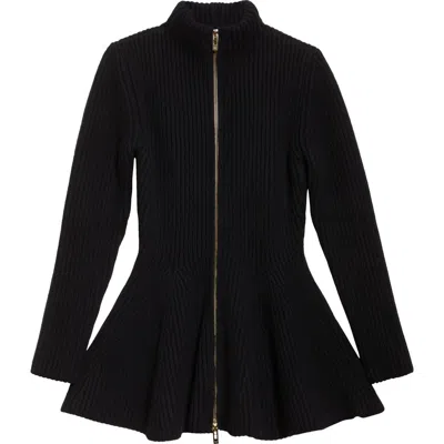 ALAÏA ALAÏA RIB WOOL & CASHMERE PEPLUM CARDIGAN