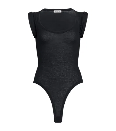 Alaïa Ribbed Bodysuit In Transparent