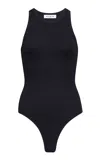 Alaïa Ribbed Texture High Neckline Sleeveless Thong Cut In Black