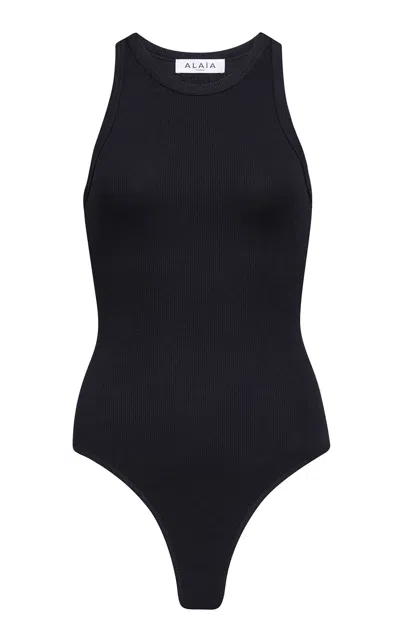 ALAÏA RIBBED COTTON-BLEND BODYSUIT
