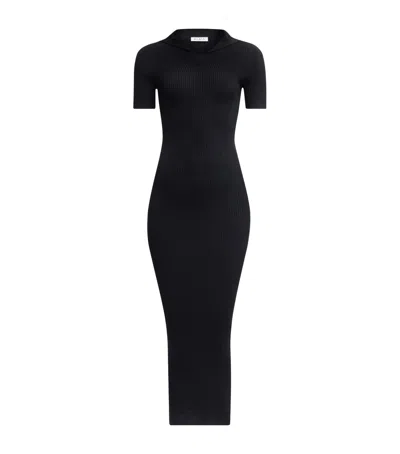 Alaïa Ribbed Hooded Midi Dress In Black