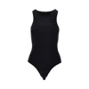 Alaïa Ribbed Texture High Neckline Sleeveless Thong Cut