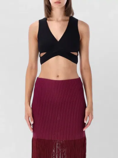 Alaïa Alaia Ribbed Wrap-effect Sleeveless Top With V-neck And Side Cut-outs In Black