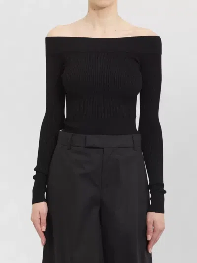 Alaïa Ribbed Knit Body Off Shoulder Neckline In Black