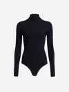 Alaïa Ribbed Turtleneck Bodysuit In Openwork On Sleeves