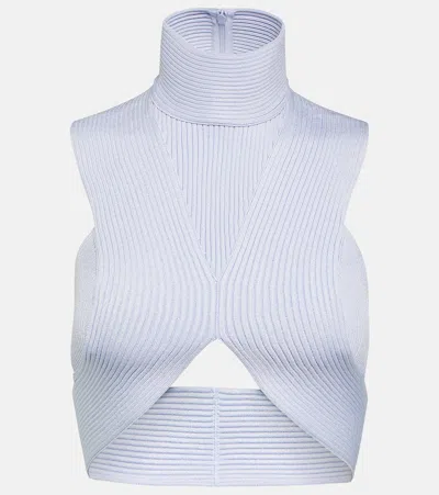 Alaïa Ribbed-knit Crop Top In Blue