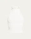 Alaïa Ribbed Knit Curled Trim Halter Top In Neutral