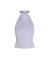 Alaïa Alaia Ribbed Knit Curled Trimmed Halter Top In Purple