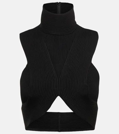 Alaïa Ribbed-knit Halterneck Crop Top In Black