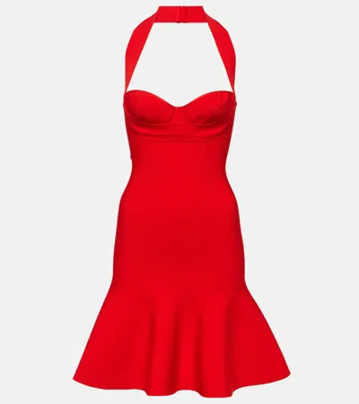 Alaïa Ribbed-knit Halterneck Midi Dress In Rouge Vif