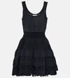 Alaïa Scoop Neck Elastic Waist Ribbed Skater Dress In Blue