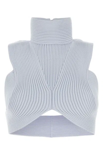Alaïa Alaia Ribbed Knit Turtleneck Crop Top In Blue