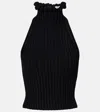 Alaïa Ribbed-knit Halter Top With Wavy Finish In Black