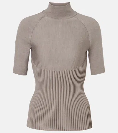Alaïa Ribbed-knit Turtleneck Wool-blend Top In Brown