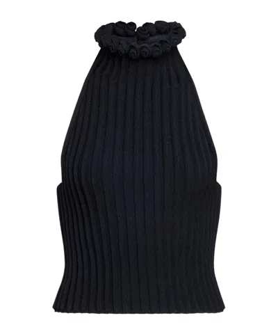 Alaïa Ribbed Knit Wave-finish Open-back Top In Black