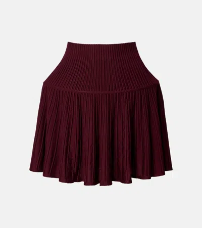 Alaïa Ribbed-knit Wool-blend Miniskirt In Burgundy