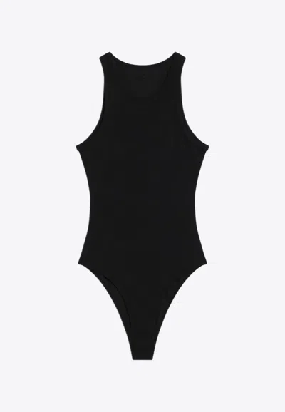 Alaïa Ribbed Logo Bodysuit In Black