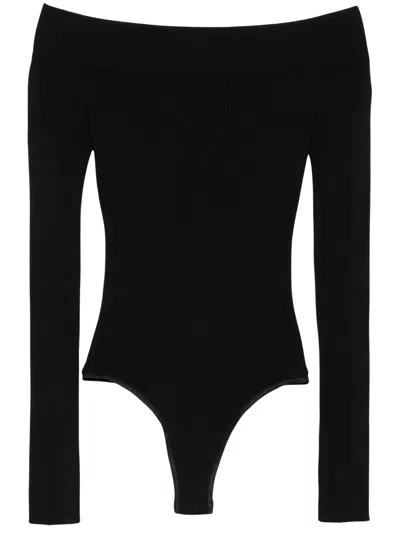 Alaïa Alaia Ribbed Off-shoulder Long Sleeve Bodysuit In Black