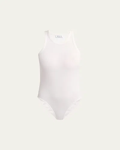 Alaïa Ribbed Sleeveless Bodysuit In White