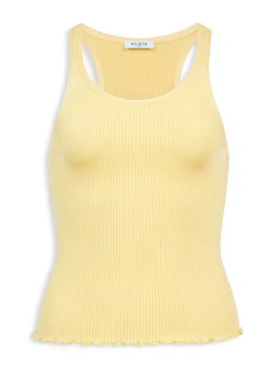 Alaïa Alaia Ribbed Sleeveless Fitted Tank Top In Yellow