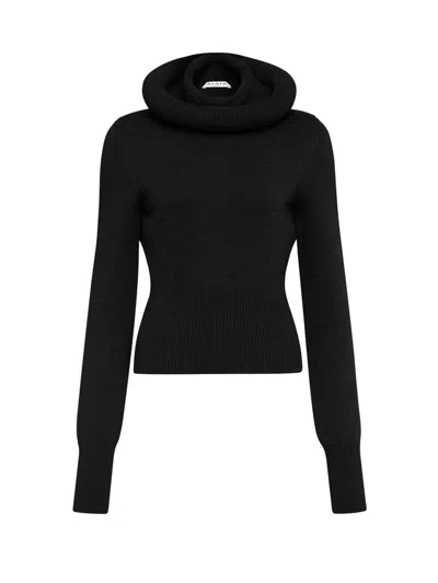 ALAÏA ALAÏA RIBBED SWEATER WITH SCULPTURAL HOODIE CLOTHING