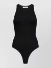 Alaïa Ribbed Texture High Neckline Sleeveless Thong Cut In Black