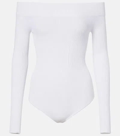 Alaïa Ribbed-knit Bodysuit In Gray