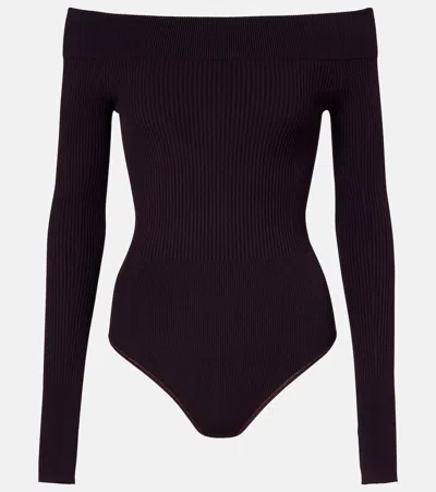 Alaïa Ribbed-knit Bodysuit In Purple