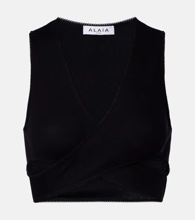 Alaïa Ribbed-knit Jersey Crop Top In Black