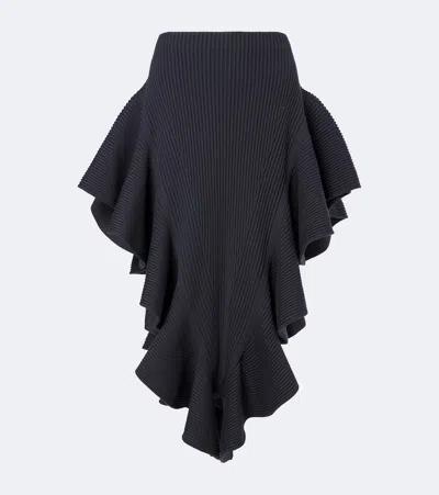 Alaïa Alaia Ribbed-knit Ruffled Wool-blend Midi Skirt In Grey