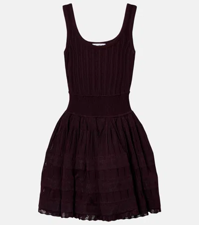 Alaïa Womens Bordeaux Crinoline Knitted Mini Dress In Brown