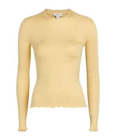 Alaïa Ribbed-knit Silk-blend Top In Yellow