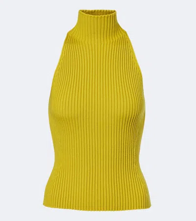 Alaïa Ribbed-knit Wool-blend Halterneck Top In Yellow