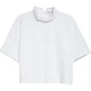 Alaïa Cropped Ruffled Cotton-jersey Turtleneck T-shirt In White