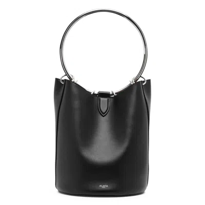Alaïa Ring Black Leather Bucket Bag In Cream
