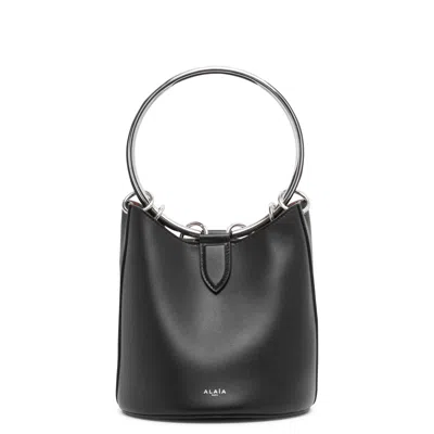 Alaïa Ring Medium Black Leather Bucket Bag In Noir