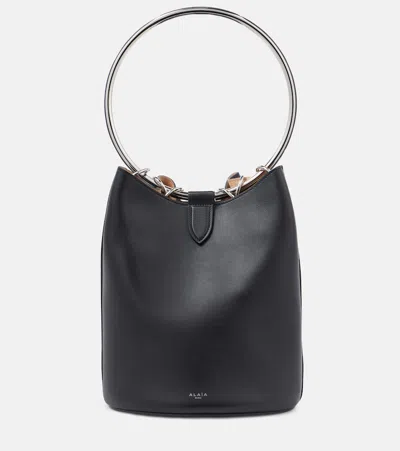 Alaïa Ring Medium Black Leather Bucket Bag In 999 Noir
